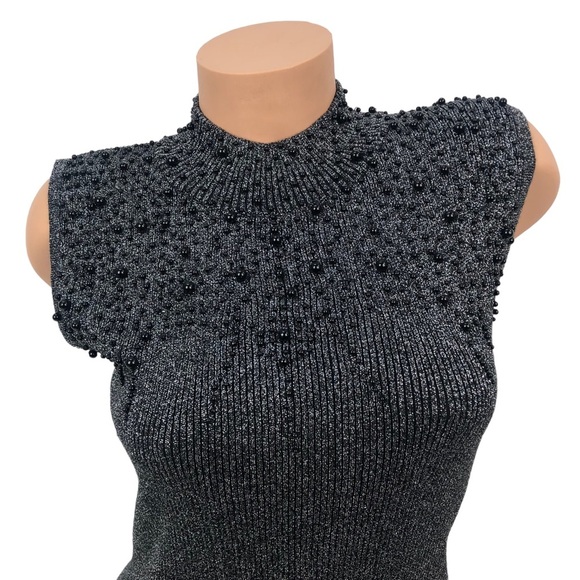 Investments Beaded Embellished Metallic Knit Sweater Sleeveless Turtleneck Top S - Picture 2 of 7